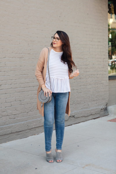 peplum shirt with cardigan