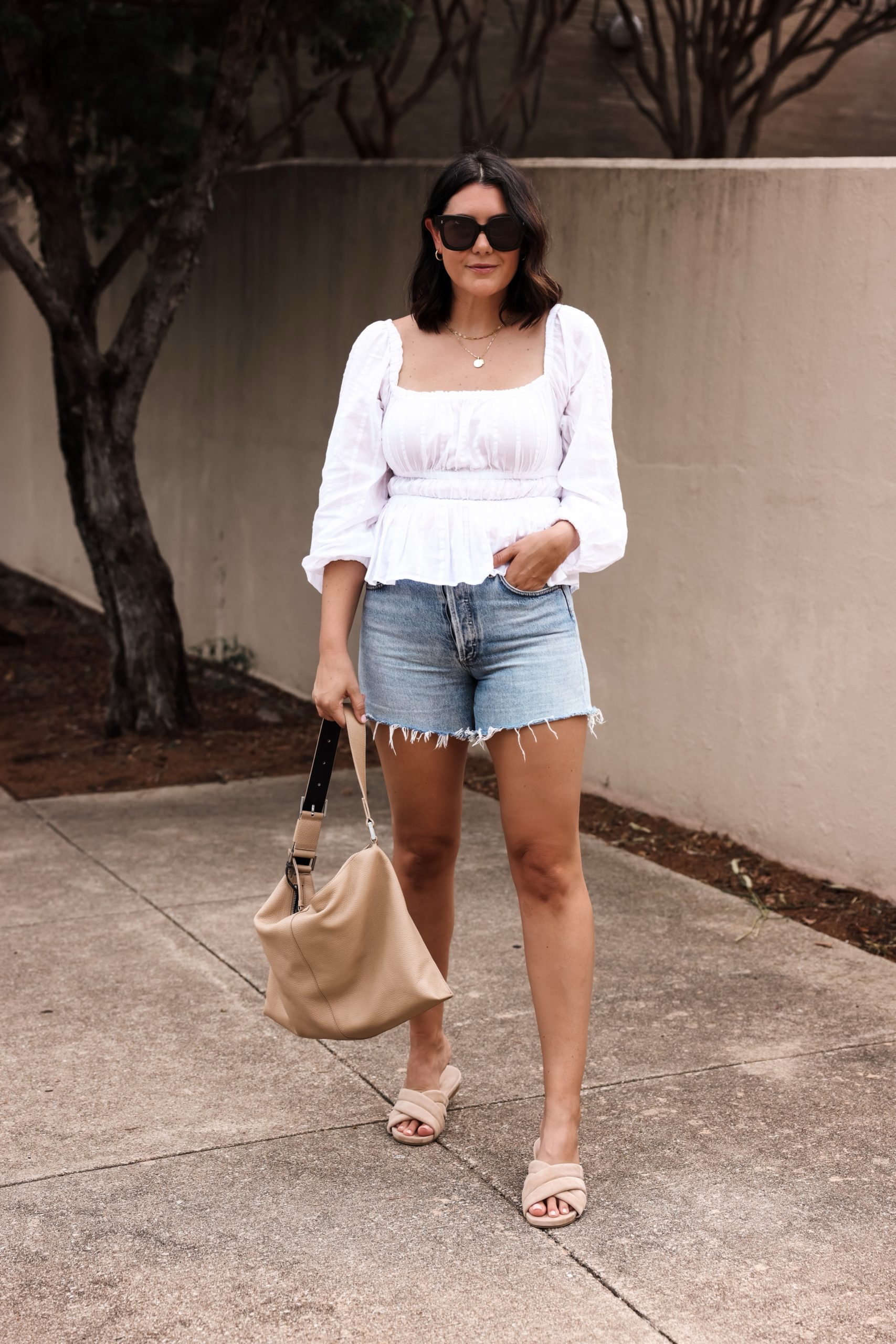 kendi everyday wearing jcrew peasant top and agolde reese relaxed