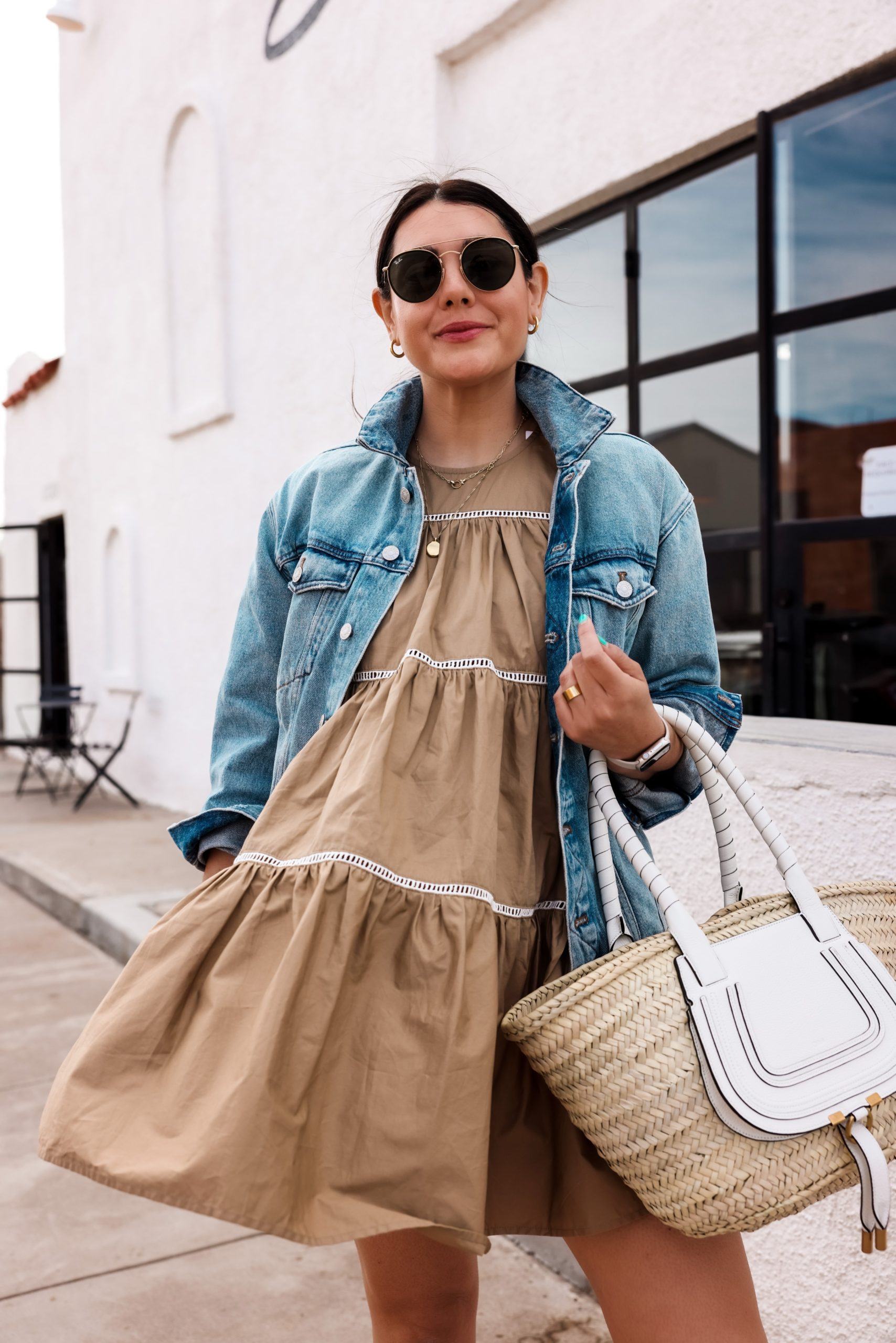 Mini dress with sale denim jacket